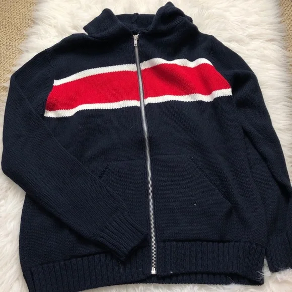 Brandy Melville knit zip up jacket sweater zipper knitted red blue white long sl - Picture 2 of 6